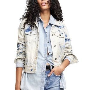 Free People Rumors Denim Jacket, Jonas Tie Dye Blue Acid Wash 90s Style
